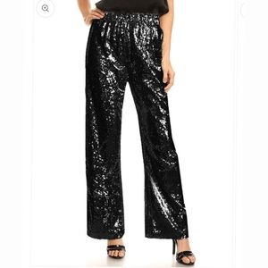 Black Sparkly Sequin Flare Wide Leg Pants